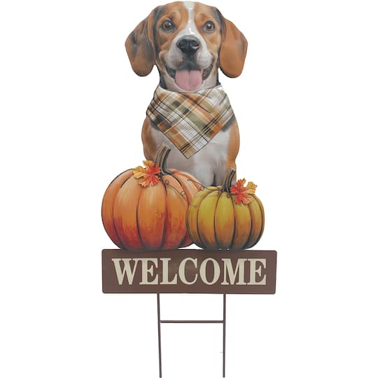 29" Dog & Pumpkin Welcome Metal Yard Stake by Ashland®